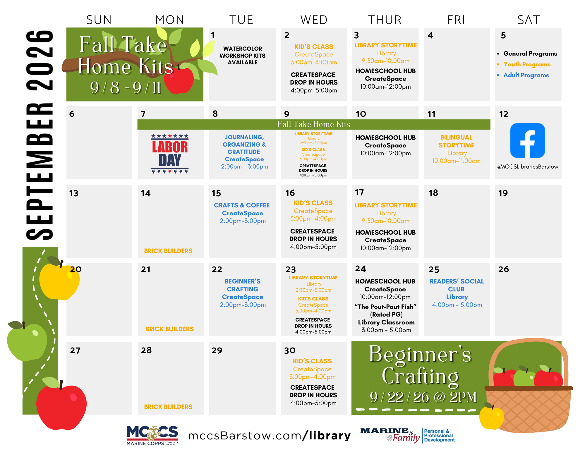 Library September 2026 Calendar